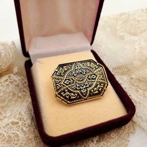 Gold Damascene Floral Pin, Vintage Floral Brooch